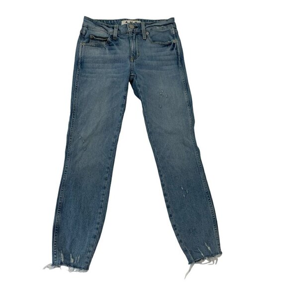 AMO Cropped Distressed Raw Hem Skinny Jeans Stretch Denim Light Wash size 25 - Picture 1 of 13